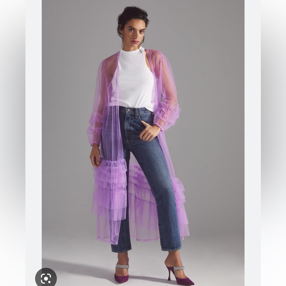 ANTHROPOLOGIE NWT ASYMMETRICAL TULLE KIMONO 💜 - Picture 3 of 4